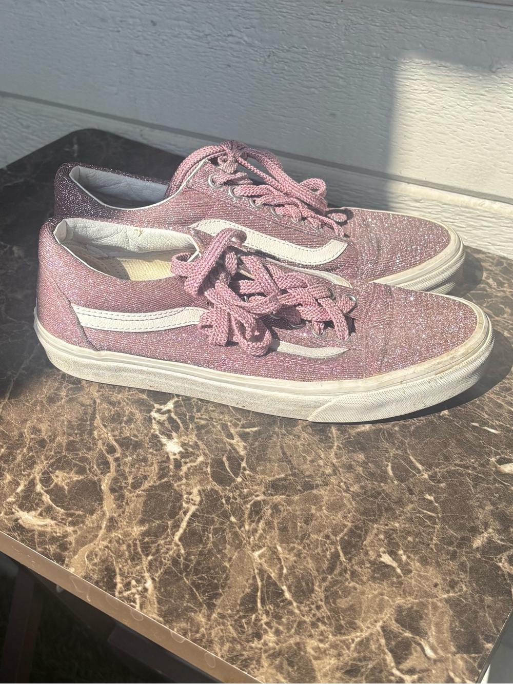 Vans Glitter Low-Top Sneakers in Pink with White Stripe